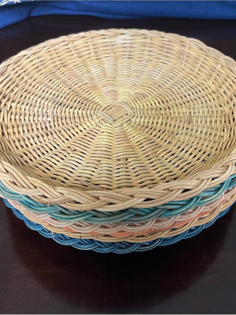Vintage Wicker Rattan Paper Plate Holders Various Colors Lot of 6